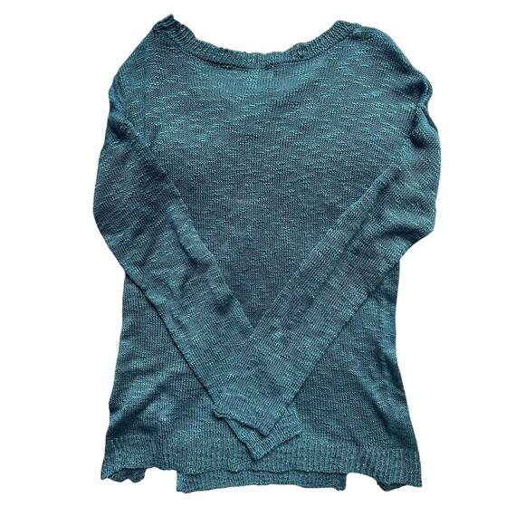 Pink Rose Women’s Lightweight Sweater Size Small - Teal Patterned Knit - Picture 2 of 5